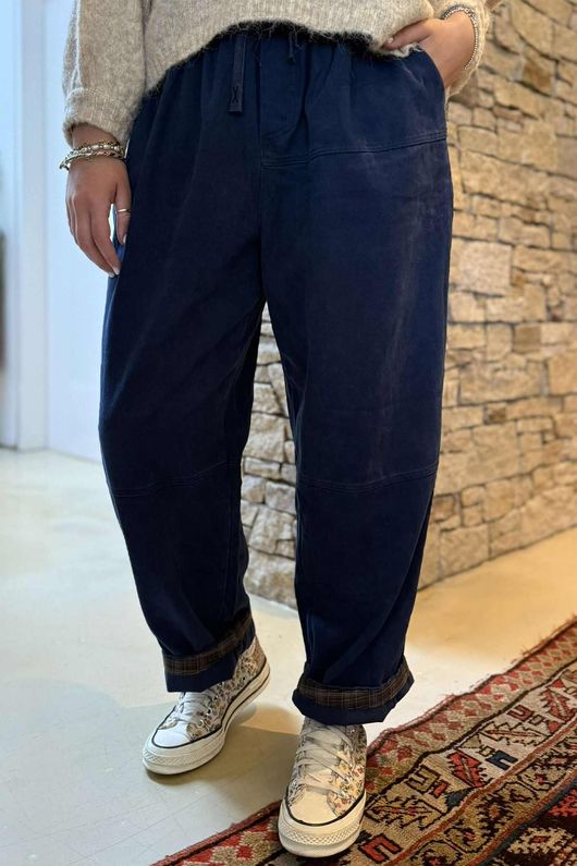 Mercer Soft Twill Barrel Leg Pant Navy 